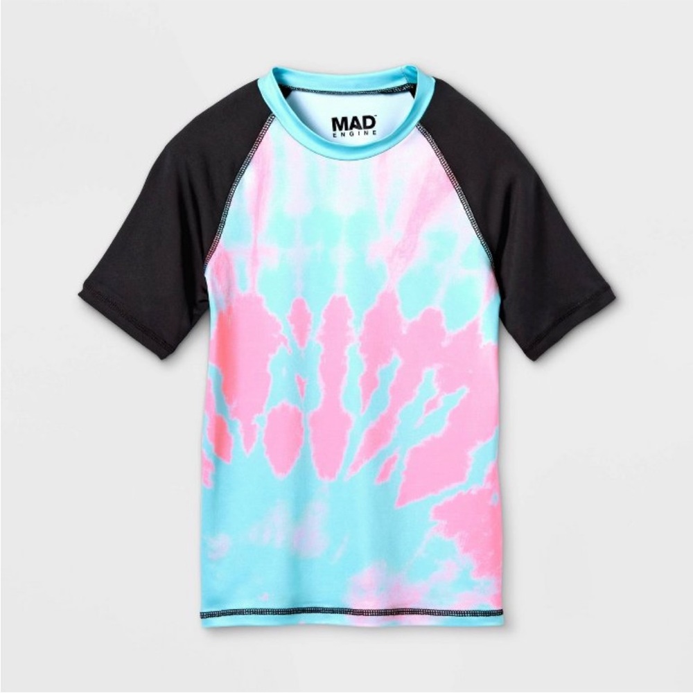 Mad Engine Boys' Fortnite Tie-Dye Rash Guard Swim Shirt XXL Pink Blue